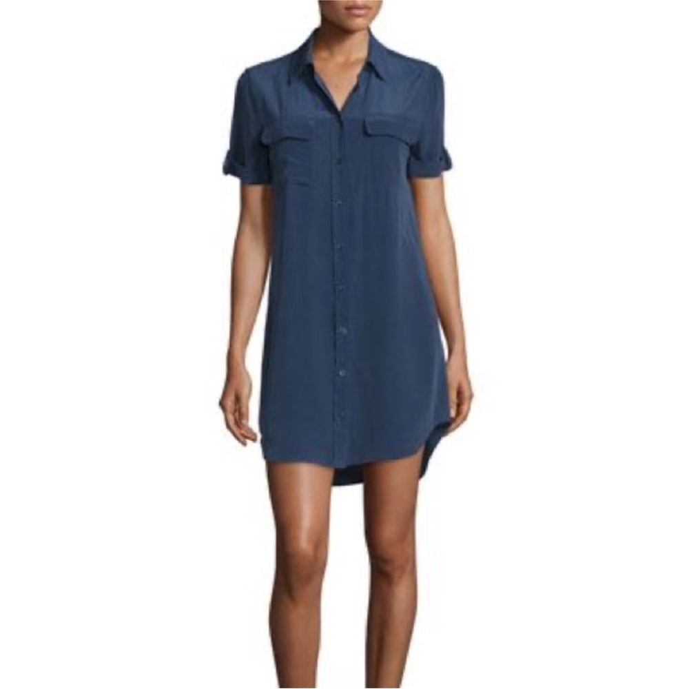 Equipment Essentials Silk Shirt Dress Blue Small S